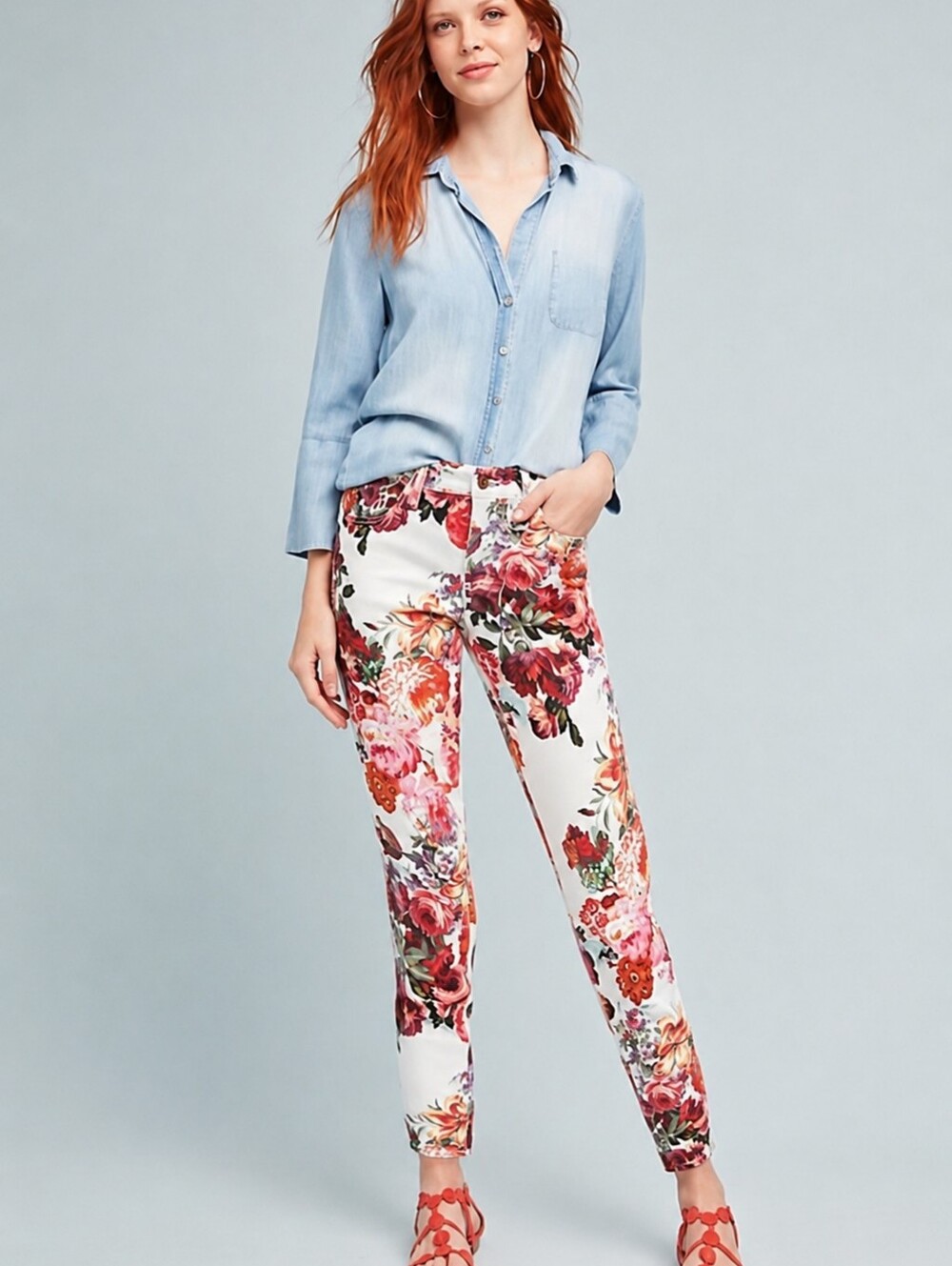 Pilcro Anthropologie NWT Floral Mid-Rise Skinny Jeans Size 25